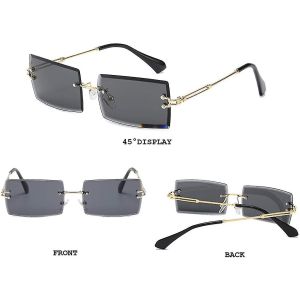 Lunettes De Soleil Rectangulaires Sans Rebord Pour Femmes / Hommes Ultralight Metal Frame Eyewear Fashion Square Uv400 Lunettes Unisexe - Neuf