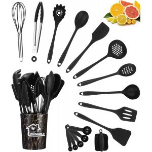 Kal-18 Pièces Ustensiles De Cuisine, Résistant À La Chaleur,Antiadhésif,Ustensiles De Cuisine En Silicone,Lavable Au Lave Vaisselle,Set Ustensiles De Silicone,Set De Cuisine Avec Seau De Rangement(No - Neuf