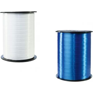 Kal-601763amzc - Un Lot De 2 Bobines De Ruban Bolduc Lisse - 500mx0,7 Cm - Emballage Cadeau, Accessoire De Décoration - Bleu/Blanc - Neuf