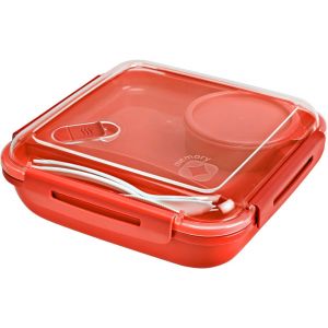 Kal-Memory B3 Lunchbox 1,1l Avec Couverts Et Récipient Séparé, Plastique (Pp) Sans Bpa, Rouge, 1.1l (19.5 X 19.5 X 6.5 Cm) - Neuf