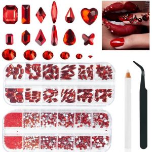 Kal-Pcs Strass Rouges, Strass Nail Art Ongles, Cristal Strass Gemmes De Grand, Diamants En Cristal À Dos Plat, Cristal Strass Gemmes De Strass Ronds Pour Art D`Ongles - Neuf