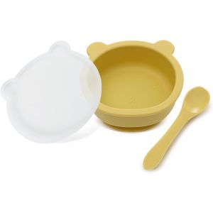Kal-Bol Ventouse Pour B&eacute;b&eacute; En Silicone, Bol Enfant Avec Couvercle Et Cuill&egrave;re, Vaisselle Bebe Anti-D&eacute;rapante, Sans Bpa (Jaune) - Neuf
