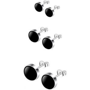 Meimie-3 Paires Boucles D'oreilles Ronde Noir Petites Boucles D'oreilles En Argent Sterling 925 Rondes Clous D'oreilles Argent Boucles D'oreilles Argent Pour Femme Homme Fille 4-6mm - Neuf