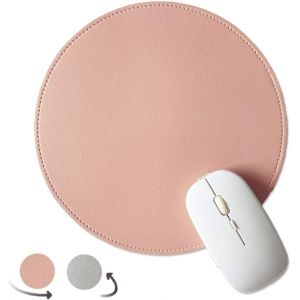 Tapis de souris en cuir PU, tapis de souris de bureau antid&eacute;rapant double face avec bord cousu, tapis de souris &eacute;tanche 22 x 22 cm (rose et argent) - Neuf