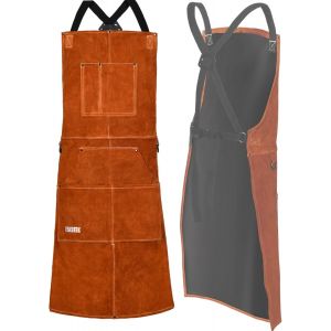 Ulteronixshop-Tablier de soudage, Tablier de Travail en Cuir de Vachette avec 6 Poches, Tablier de Cuisine Multifonctionnel, Bretelles R&eacute;glables de M &agrave; XXL pour Hommes et Femmes - Neuf