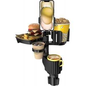 Eryi-Plateau Porte-Gobelet De Voiture ¿ 5 En 1 Réglable Pour Porte-Gobelet De Voiture Avec Support De Téléphone, Plateau Alimentaire Pivotant Pour Tout Usage, Accessoires De Voyage Sur Route - Neuf