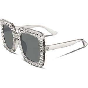 Lunettes De Soleil Pour Dames Carré Monture Épaisse Avec Cristaux - Neuf