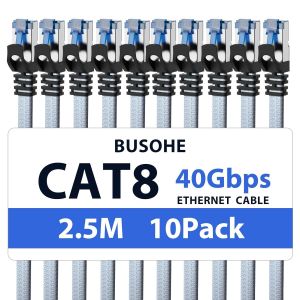 Cat 8 C&acirc;ble Ethernet 2,5M (10 Pi&egrave;ces), C&acirc;ble R&eacute;seau Lan Gigabit Rj45 Plat Haut D&eacute;bit, Tress&eacute; Cable Internet 40Gbps 2000Mhz Compatible Avec Pc, Routeurs, Modems[Z1110] - Neuf