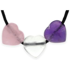 3 Pendentifs En Forme De Coeur En Pierre Précieuse | Cristal De Roche Améthyste Quartz Rose - Triangle Doré | Comprend 3 Rubans En Coton | Chaîne D'amitié Ou Frère Et Soeur - Neuf
