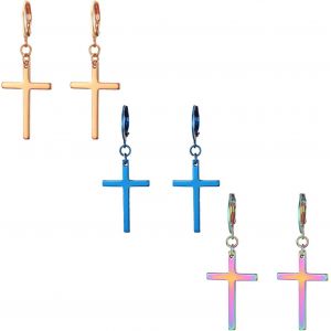 Kal-Acier Inoxydable Clou D'oreille Boucle D'oreille Clou D'oreille Argent Noir Doré Ronde Croix Pendentif Rétro Homme Femme - Neuf