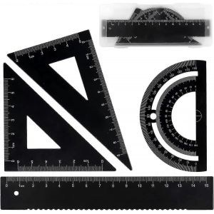 Géométrie Set 4PCS,Règle en métal Set avec Rapporteur + Règle 15cm + 2 Rapporteur,Règle d'échelle Set Papeterie Cadeau pour Étudiant Architecte - Costume Portable - Neuf