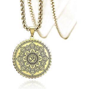 Kal-Collier Fleur De Lotus Pour Homme Et Femme Symbole Om Ohm Pendentif Bouddhiste En Acier Inoxydable Pendentif Mandala Vintage Cadeau Acier Inoxydable, Pas De Gemme - Neuf