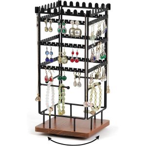 Porte-Bijoux, &Agrave; 100 Trous, Organisateur De Boucles D'oreilles, En M&eacute;tal, &Agrave; 5 Niveaux Avec Base En Bois, 35 X 27 Cm, Pour Le Rangement - Neuf