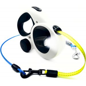 Snuggle Paws Laisse Chien Enrouleur & R&eacute;tractable 5m Tout-En-Un : Led Puissante, Distributeur Sacs &Agrave; Crottes, C&acirc;ble Anti-Morsure, Bande R&eacute;fl&eacute;chissante | Pour Petits Chiens Jusqu&iquest;&Agrave; 20kg - Neuf