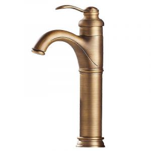 Robinet mitigeur de lavabo en laiton style antique, robinet d'eau chaude et froide &agrave; poign&eacute;e unique, montage sur plage. - Neuf