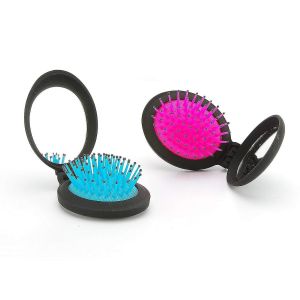 Ensemble Brosse &Agrave; Cheveux Et Miroir De Voyage Compacts - Lot De 2 Mini Peignes Pliants Fuchsia Et Turquoise - Parfait Pour Les Soins En D&eacute;placement - Neuf