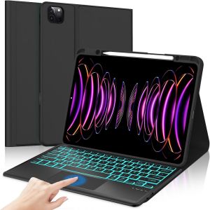 Coque Clavier Pour Ipad Pro 12.9"" (6e/5e/4e/3e) Gen Avec Pavé Tactile, Azerty Français Clavier Rétroéclairé 7 Couleurs Détachable Sans Fil Bluetooth, Étui Ipad Air 13"", Noir - Neuf