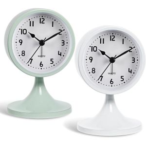 ERYI-2 Pcs Réveil Analogique Rétro Sans Tictac, Tischuhr Analog, Horloge De Table Silencieuse Sans Tic Tac, Métal Horloge De Table, Fonctionne À Piles Für Schlafzimmer Büro Wohnzimmer Deko Modern(Bla - Neuf