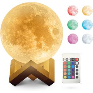 Lampe Lune ¿ Luminosité Réglable Tactile Avec Télécommande, Choix De 16 Couleurs Et 4 Modes De Luminosité, Accessoire Parfait Pour La Chambre, Décoration De Bureau Ou Veilleuse Pour Enfants - Neuf