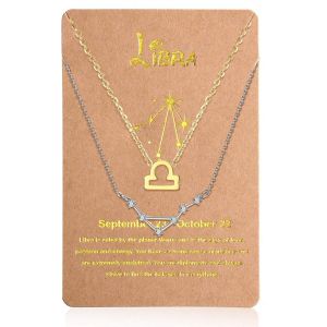 Kal-2 Pièces Collier De 12 Constellation Collier À Pendentif Constellation Du Zodiaque Doré, Chaîne De Signe Horoscope Astrologie En Argent Avec Carte Constellation Pour Femme - Neuf