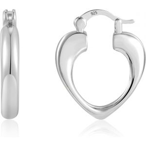 Chenquansarl-Boucles D'oreilles En Forme De Coeur En Argent 925 Pour Femme, Petites Boucles D'oreilles Cr&eacute;oles Larges En Argent Pour Femme, Cadeau Pour Femme, Petite Amie, Maman, Fille - Neuf