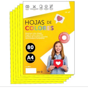 PATQ-Papier A4 Couleur - Feuilles A4 80g Pour Imprimante Jet d'Encre et Laser, Ramette Papier Pour Loisirs Créatifs, Bricolage et Décoration M-office (100 feuilles, Jaune Fluo) - Neuf