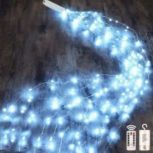 Jgd-Guirlande Lumineuse Sapin No&euml;l 1m 100 Led Lumi&egrave;res De No&euml;l Aliment&eacute; Per Batteria, 8 Modes Lumineux Cascade De Vigne Avec T&eacute;l&eacute;commande Pour Interieur Exterieur D&eacute;coration - Blanc - Neuf