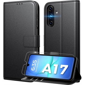 CAUC-Coque pour Samsung Galaxy A17 5G et [Verre Tremp&eacute; Protection] [Blocage du Signal RFID] [Premium PU] [Pochette de Portefeuille] Etui &agrave; Rabat pour Samsung A17 -Noir - Neuf