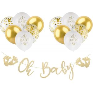 CAUC-12 Ballons Baby Shower Banni&egrave;re Banderole Oh Bapt&ecirc;me Paillet&eacute; Papier Bunting Banner Paillettes Guirlande DIY D&eacute;coration Feston F&ecirc;te pour Anniversaires Naissance Fille Gar&ccedil;on - Neuf