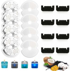 Lot De 8 Filtre Fontaine Eau Chat, 8filtre Fontaine Avec La R&eacute;sine Et Charbon Actif+8pcs Ponges, Quadruple Filtration Remplacement Filtre Fontaine &Agrave; Eau Pour Chien - Neuf