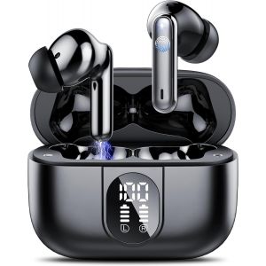 MEVRONISSHOP-Ecouteurs Bluetooth sans Fil, &Eacute;couteurs Bluetooth 5.3 St&eacute;r&eacute;o Immersif avec 4 ENC Mic, 40H Oreillette Bluetooth avec &Eacute;cran LED, IP7 &Eacute;tanche Casque Bluetooth Contr&ocirc;le Tactile, Noir - Neuf