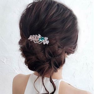 Kalvd-Barrette Fleur En Cristal Barrette Feuille En Strass Barrette De Mariage En Strass Barrette Brillante Accessoires De Coiffure Décoratifs Pour Femmes Et Filles(Cristal Bleu) - Neuf