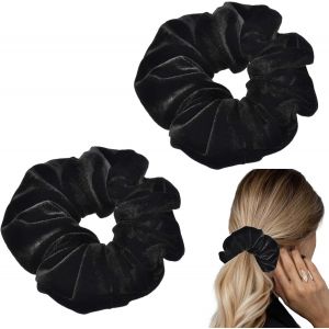 Lot De 2 Chouchous Pour Femme - &Eacute;lastiques &Eacute;pais - Pour Femme - En Velours Uni - Pour Cheveux - Noir - Neuf