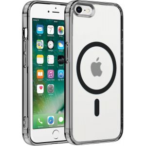 TRAHOO-Coque Magn&eacute;tique pour iPhone 8/7/SE 2022/SE 2020 4.7"",Compatible avec MagSafe Recharge sans Fil,Transparent Etui PC Dur + TPU Bumper Antichoc Anti-Rayures Protection Housse, Noir - Neuf