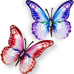 Mevronisshop-2 Pi&egrave;ces Grandes D&eacute;corations De Jardin Papillon En M&eacute;tal Ext&eacute;rieur Papillon En M&eacute;tal D'art Mural Ext&eacute;rieur Pour Murs Ext&eacute;rieurs Cl&ocirc;tures, 27 X 22 Cm (Rose Et Bleu) - Neuf
