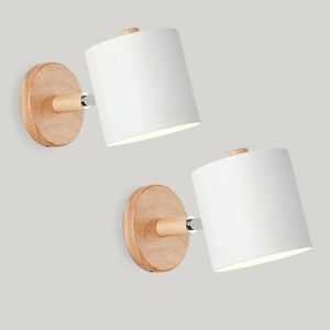 Subzonal-Applique Murale Interieur E27 R&eacute;glable Lampe Murale En Bois Applique Avec Abat-Jour En M&eacute;tal Plafonnier Luminaire Enfant Pour Chevet Bureau Salon Lecture (Blanc, 2pcs) - Neuf