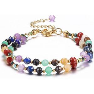 Eryi-Bracelet Femmes Pierre Naturelle Cristal Bracelet Acier Inoxydable Femme Réglable Or Perles Bracelet Bohème En Cristal Bracelet Pour Femme Cadeau - Neuf