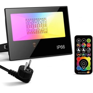 Aiou-Projecteur À Led Avec Télécommande,50w Rgbw Projecteur D'extérieur À Intensité Variable,Projecteur Étanche Ip66,Câble De 1,8m,Projecteur À Fonction De Mémoire De Minuterie Fête De Mariage De - Neuf