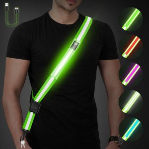 Tzf-Ceinture De Course Réfléchissante Led, 5 Couleurs & 3 Modes Led Ceinture Réfléchissante Visibilité Équipement De Course Lumineux Rechargeable Avec Sangles Ajustable Pour Hommes,Femmes,Enfants - Neuf