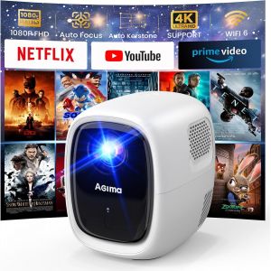 [Auto Focus/Apps Intégrée] Vidéoprojecteur Avec Wifi Et Bluetooth 4K 1080P Natif Rétroprojecteur Avec Apps Et Android Tv Os, Correction Auto, Haut-Parleur Stéréo, Mini Projecteur Portable, Blanc - Neuf
