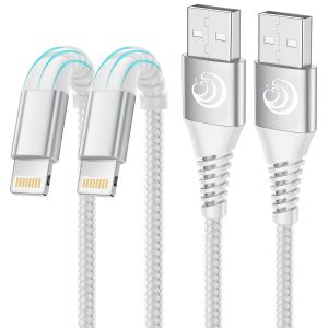 TRAHOO-C&acirc;ble iPhone, Chargeur iPhone [2m+2m/Lot de 2] Cable Chargeur Lightning Certifi&eacute; MFi Nylon Tress&eacute; Fil Charge iPhone Rapide Cordon Compatible avec iPhone 14/13/12/11/Pro Max/XS/XR/X/8/7/6s/6, - Neuf