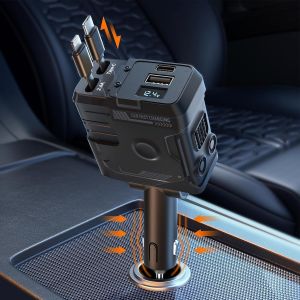 Chargeur Voiture R&eacute;tractable,4 en 1 Chargeur Allume Cigare,Accessoire Voiture Interieur,Adaptateur Prise Allume Cigare USB C 12v 24v pour iPhone,Samsung,Android Telephone Tablette Automobile - Neuf