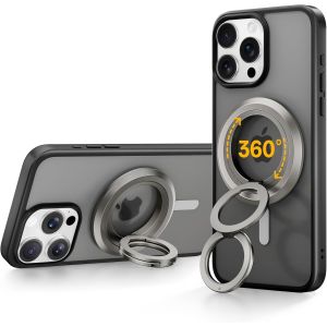 SJZG-Anneau De Support Magn&eacute;tique Pour T&eacute;l&eacute;phone Portable Magsafe U2013 Portable Poign&eacute;e T&eacute;l&eacute;phonique &Agrave; Rotation 360&deg; Avec Double Anneau Compatible Iphone 16/15/14/13/12 Pro Max U2013 Titane - Neuf