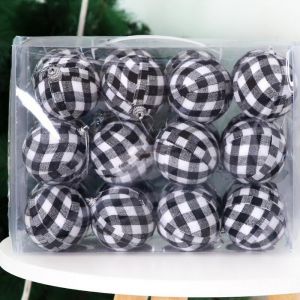 24 Pcs Set de No&euml;l Buffalo Plaid boules de No&euml;l en Tissu Ballon des Ornements d'Arbre de No&euml;l Suspendus Ornement pour la soir&eacute;e de No&euml;l - Neuf