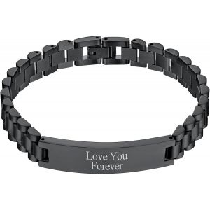 Eryi-Bracelet Personnalisable Homme,Gourmette Prénom Personnalisé Couple Amoureux Poli Id Gourmette Lien Poignet Curb Chaîne De Main 7mm/10mm/15mm 18-22cm De Longe Acier/Or/Noir (Boîte Cadeau) - Neuf