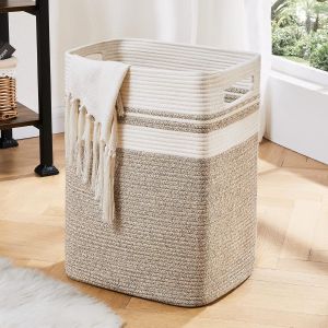 CHECARZHN--NO1-Panier À Linge ¿ Grand Panier De Rangement Pliable En Coton Avec Poignées, Panier Décoratif Pour Couverture, Salon, Jouets, Oreillers, Vêtements ¿ 40,6 X 33 X 55,9 Cm, Jaune Panaché - Neuf