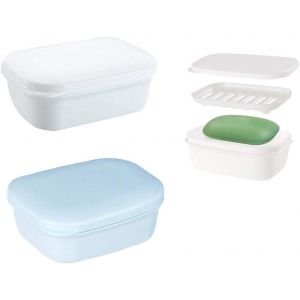 Boîte à savon carrée, bleu et blanc, 2 pièces, étanche, avec couche de drainage, porte-savon de voyage portable pour salle de bain extérieure - Neuf