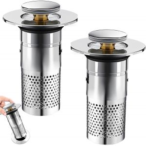 JGD-bonde de lavabo, Lot de 2 Bouchon lavabo Salle de Bain Universel 34-40mm Inoxydable Bouchon evier Salle de Bain Bouche evier avec Tamis Filtre Anti Clogging Filtre de vidange - Neuf
