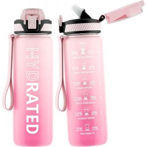 Eryi-Gourde, 750ml Gourde Sport Avec Paille Et Graduée, 0.75 Litre Étanche Bouteille D'eau Avec Brosse, Gourdes Motivation Sans Bpa Pour Fitness, Bureau, L'école, Yoga - Neuf
