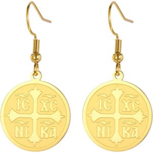 Kal-Boucles D'oreilles Croix Orthodoxe Pour Femmes Ic Xc Nika Croix Jésus Christ Boucles D'oreilles Croix Grecque Byzantine Bijoux Religieux Orientaux Cadeau Chrétien Catholique - Neuf